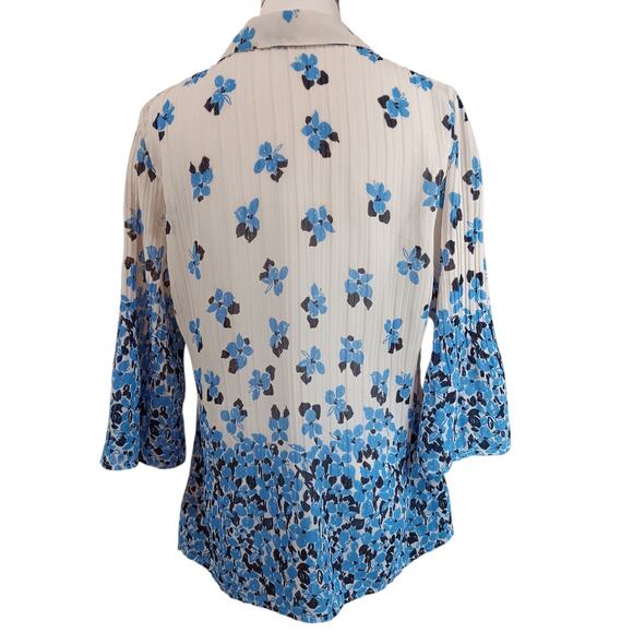 Y2K FASHION BUG Retro Top Blouse Medium Accordion Pleats Flare Floral Bloom Blue - Picture 8 of 8